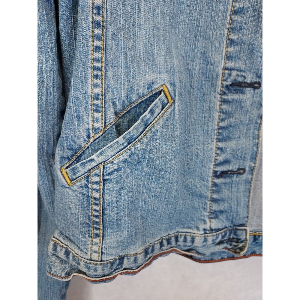 LEVI STRAUSS Signature Jean Jacket Girls L 12/14 Trucker Denim Patches Grunge - Picture 3 of 16